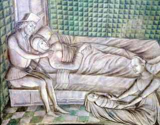 Detalhe de um fresco do castelo de Roccabianca em Parma datado de 1480, hoje em Castello Sforzesco em Milão. Representa a história de Griselda, tirada de um conto de Giovanni Boccacio "Decameron" (1313 - 1375). (Grisélidis). Este é o sto