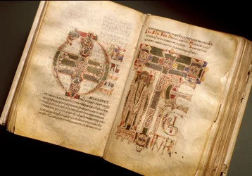 Página dupla de um manuscrito litúrgico do século XI. (Ms.B 8, folii 170v. 171r.) De Sant