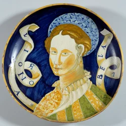 Taça de faiança «Lionora Bella», produzida em Casteldurante. Século XVI. Écouen, Musée national de la Renaissance