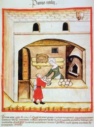 Fol.64v Preparação de Pão de Painço, ilustração de Tacuinum Santiatis Codex Vindobonensis