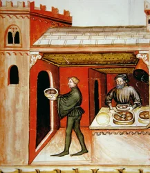 Fol.76r Carne e sua geléia, ilustração de Tacuinum Santiatis Codex Vindobonensis