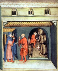 Fol.86v Vinho de frutas envelhecido, ilustração do Tacuinum Santiatis Codex Vindobonensis