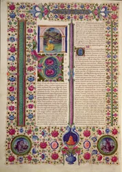 Fol.87v Abertura do Livro do Profeta Oséias (um profeta menor que prega contra os judeus idólatras), da Bíblia de Borso d