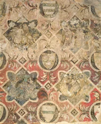 Fragmento de um afresco decorado com brasões