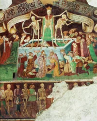 Frescos no exterior do oratório Dei Disciplini em Clusone, perto de Bergamo (fresco)