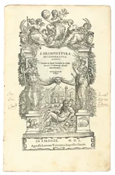 Frontispício de L&39;Architettura, de Leon Battista Alberti (1404-72), traduzido para o italiano por Cosimo Bartoli (1503-72). Florença: Lorenzo Torrentino