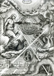 Grande frontispício Arte de luz e sombra, por Athanasius Kircher (1601-1680), Roma, 1646