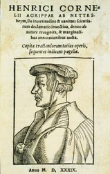 O frontispício da vaidade de Invectiva orador Ciências Incertitudine, por Heinrich Cornelius Agripa, 1539 (impressão e gravura no papel)