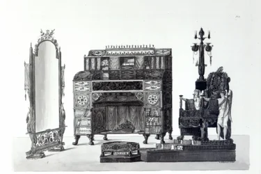 Móveis em estilo grego de Decorações Arquitetônicas de Gaetano Landi, gravado por G. DArgenzio, 1810
