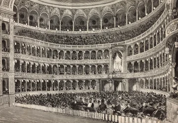 Noite de gala no teatro Costanzo em homenagem ao príncipe herdeiro da Alemanha (futuro Frederico III), Roma, Itália, gravura de desenho de Dante Paolocci, de L