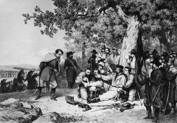 Giuseppe Garibaldi (1807-82) ferido na Batalha de Aspromonte em 1862