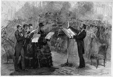 Giuseppe Verdi conduzindo a Messa de Requiem na Ópera-Comique de Paris em 1874