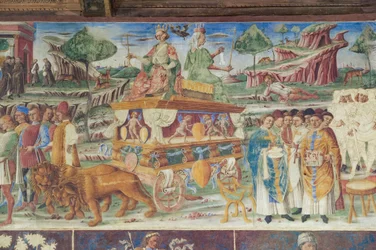 Salão dos Meses, Muralha do Norte: "Julho" com o triunfo de Júpiter e Cibele, c.1468-70 (fresco)