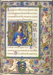 Inicial historiada "D" (omine) com a Virgem e o Menino, Livro de Horas, Uso de Roma