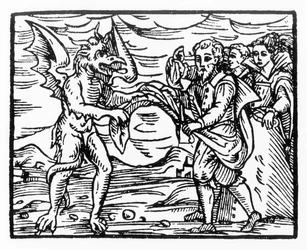 Homenagem ao Diabo, cópia de uma ilustração do Compendium Maleticarum por Pe. M Guaccius, Milão 1608, usado na História da Magia, publicado no final do século XIX