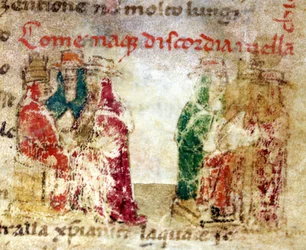 Como nasceu a discórdia na Igreja de Roma: o Cisma entre 1378 e 1417. Manuscrito do século XIV nas «Croniche del Sercambi». Arquivo do Estado, Luca.