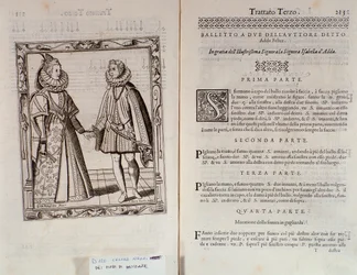 Como dançar um balé para dois Dupla página de Le Gratie dAmore (Le Grazie dAmore) pelo dançarino italiano Cesare Negri chamado Il Trombone (1536-1604), tratado sobre dança