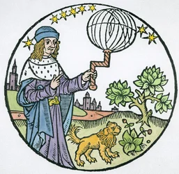 Retrato ideal de Aristóteles (384-322 aC), cópia de uma ilustração de Aristóteles cum Leonardi Aretini Commentariis, Veneza 1516, usada em uma História da Magia, publicada no final do século XIX (la