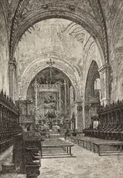 Interior da igreja de Chiaravalle, Itália, gravura de desenho de Quinto Michetti, de L