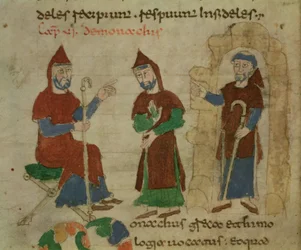 Investidura de um monge beneditino, de De Universo por Rabanus Maurus (c.780-856) 1023