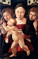 Itália, Asissi, Madonna e Child com dois Anjos