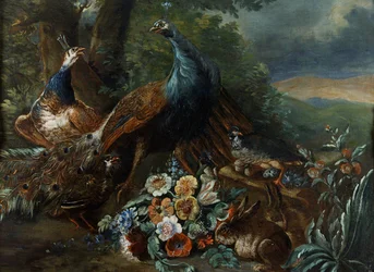 Paisagem com pavão e caça