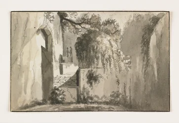 Paisagem com ruínas, início do século 19 (caneta e tinta marrom sobre giz)