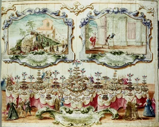 Almoço oferecido em honra da nobreza de Bolonha para a festa de São Bartolomeu (ou Bartolomeu). 1723. Archivio di Stato di Bologna.
