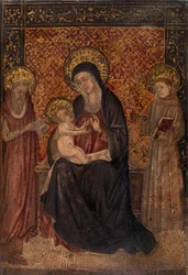 Madonna e Child with Saints (tempera no painel)