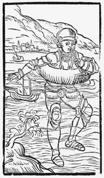 Homem com um anel de vida de uma História dos Povos do Norte por Olaus Magnus (1490-1558), publicado em Roma, 1555