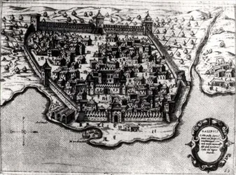 Mapa de Galipoli, os Dardanelles, uma conquista veneziana e fortaleza contra os turcos