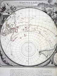 Mapa do Oceano Pacífico gravado em Veneza, no século XVIII.