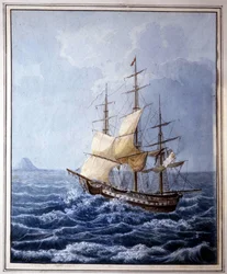 Marie Louise de Parma a bordo de um veleiro que a leva a Nápoles em 10/07/1824, pintura de B. Boccaccio.Museo Glauco Lombardi de Parma