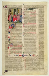 Marlay Cutting IT.3: Folha com miniatura de Gratians Decretum mostrando o caso do bispo acusado de pecado carnal