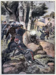 Revolução Mexicana: combates entre o exército e os rebeldes Ilustração de Abbo em "L