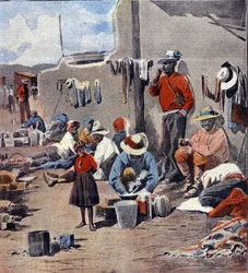 Revolução Mexicana: famílias refugiadas que fogem do avanço dos rebeldes Ilustração de Minardi em "L
