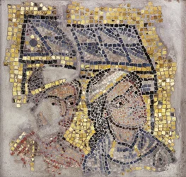 Painel em mosaico com duas cabeças e um edifício ao fundo, c.1213 (mosaico)