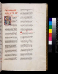 Sra. 143. Gregório o Grande, Registrum Epistolarum, f.8r. Decorado inicial [S] com infill e final de folha de vinho branco