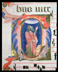 Ms 570 f.105r Historiated D inicial representando o rei Davi em oração