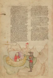 A Sra. Fr 343 fol.32v O Navio Branco vem resgatar Percival, do Queste del Saint Graal, c.1380-85