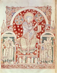Sra. Plut.12.17 f.3v Santo Agostinho pregando a seus discípulos, de De Civitate Dei, (séculos XI-XII)