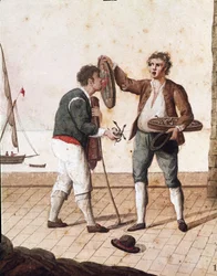 Antigos ofícios napolitanos: vendedores de pequenas serpentes - (Antigos ofícios napolitanos: vendedor de cobras-de-água), século XIX - Nápoles, Museo Nazionale di San Martino