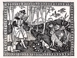 Orfeu jogando para os animais, 1500 (xilogravura) (foto de bw)