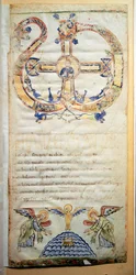 Página de um Pontifício contendo as orações e cerimônias a serem realizadas pela Eveque (Ms.724/1-Carta3) Um manuscrito do século X. Roma, Biblioteca Casanatense