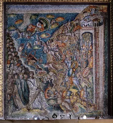 Painel com mosaico representando a travessia do Mar Vermelho, nave central, Basílica de Santa Maria Maggiore, Roma, Itália, século V
