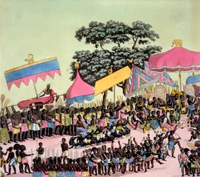 Vista panorâmica do Costume Yam, de Costumi dei ... por Giulio Ferrario, c.1820s-30s