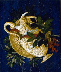 Atira e sai. (Marchetaria de mármore incrustado
