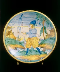 Placa com uma figura jovem, fabrico Montelupo