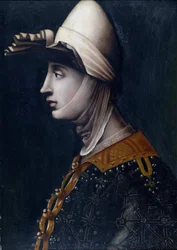 Retrato da condessa Matilde da Toscana, dita de Canossa, Mathilde de Briey (1046-1115), Matilde di Toscana, Matilde di Canossa - Matilde da Toscana por Anónimo, meados do século XVI - 49,5 x 36 - Coleção particular