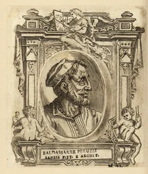 Retrato de Baldassare Tommaso Peruzzi, arquitecto e pintor italiano, nascido perto de Siena